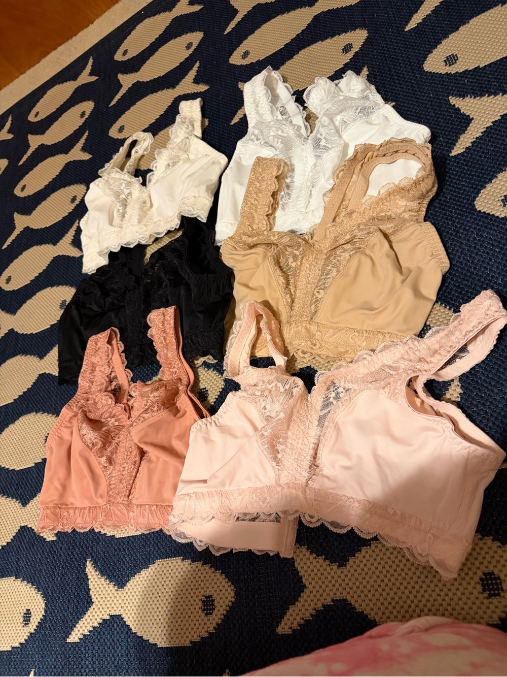 Breezies Lace-Trim Bralette Set in White, Black, Nude, Blush and Rose